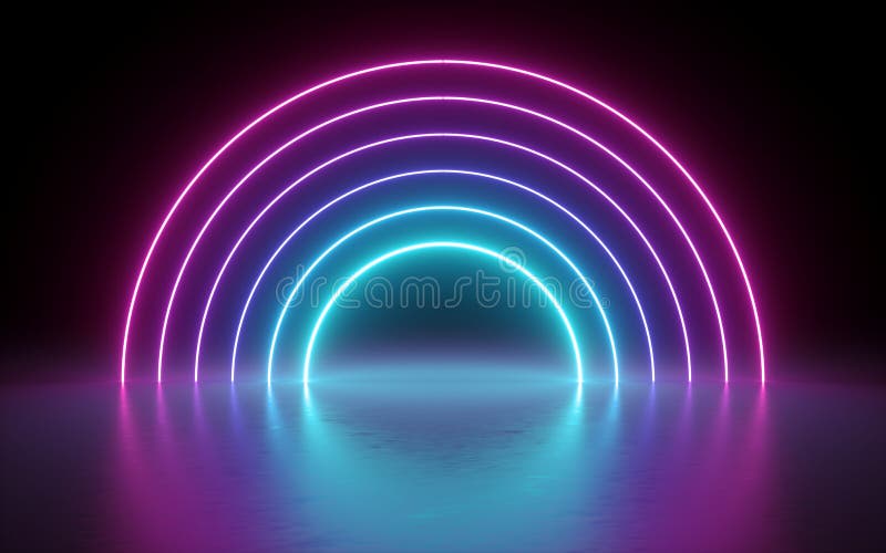 3d render of abstract background, neon lights, glowing lines, round portal, arch, virtual reality, tunnel, pink blue spectrum vibrant colors, laser show. 3d render of abstract background, neon lights, glowing lines, round portal, arch, virtual reality, tunnel, pink blue spectrum vibrant colors, laser show